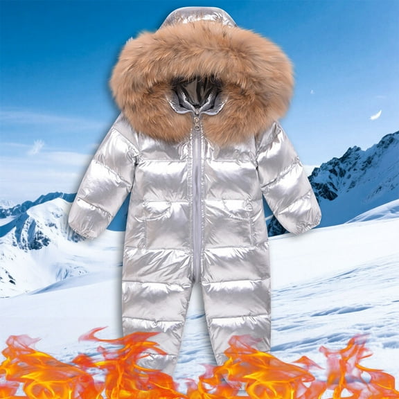 Toddler Baby Jumpsuit Quilted Jacket One Piece Thermal Hooded Snowsuit for Boys Girls Winter Warm Romper Outdoor Play Daily Wear