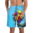 thumbnail image 2 of Uemuo Elephant Trunk Couple Flowers Pattern Men's Swim Trunks Hawaiian Beach Bathing Suit Swimsuits Beach Quick-Dry Shorts with Pockets-Small, 2 of 9