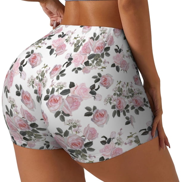 Balery Rose Flowers Pantalones cortos de entrenamiento estampados para mujer, sin costuras, ajustados, para gimnasio, yoga, correr, deportes, ejercicio activo, fitness.-XX-Large