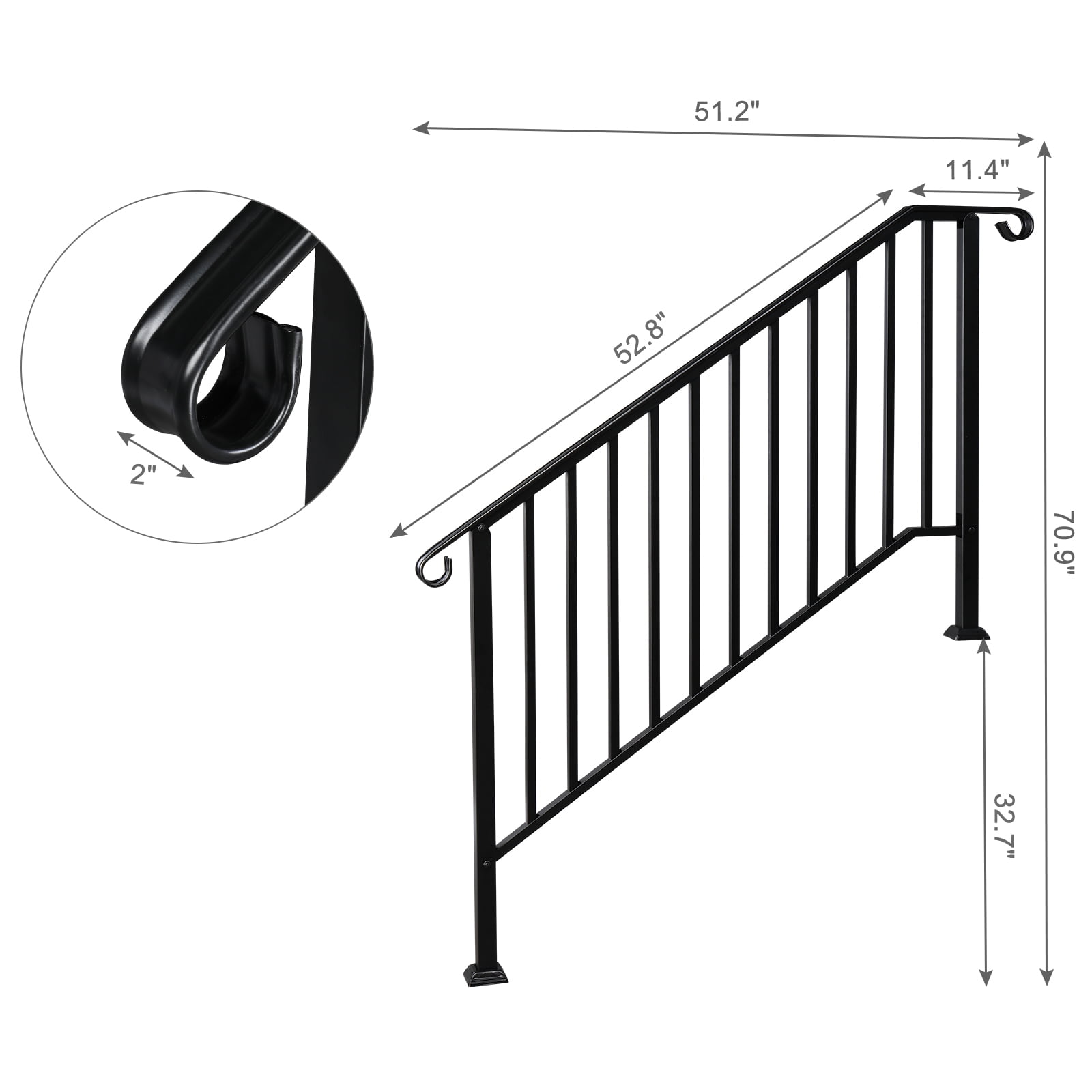 Zimtown 4-5 Step Galvanized Iron Picket Handrail for Outdoor Gardens and Steps with Installation Kit, Matte Black