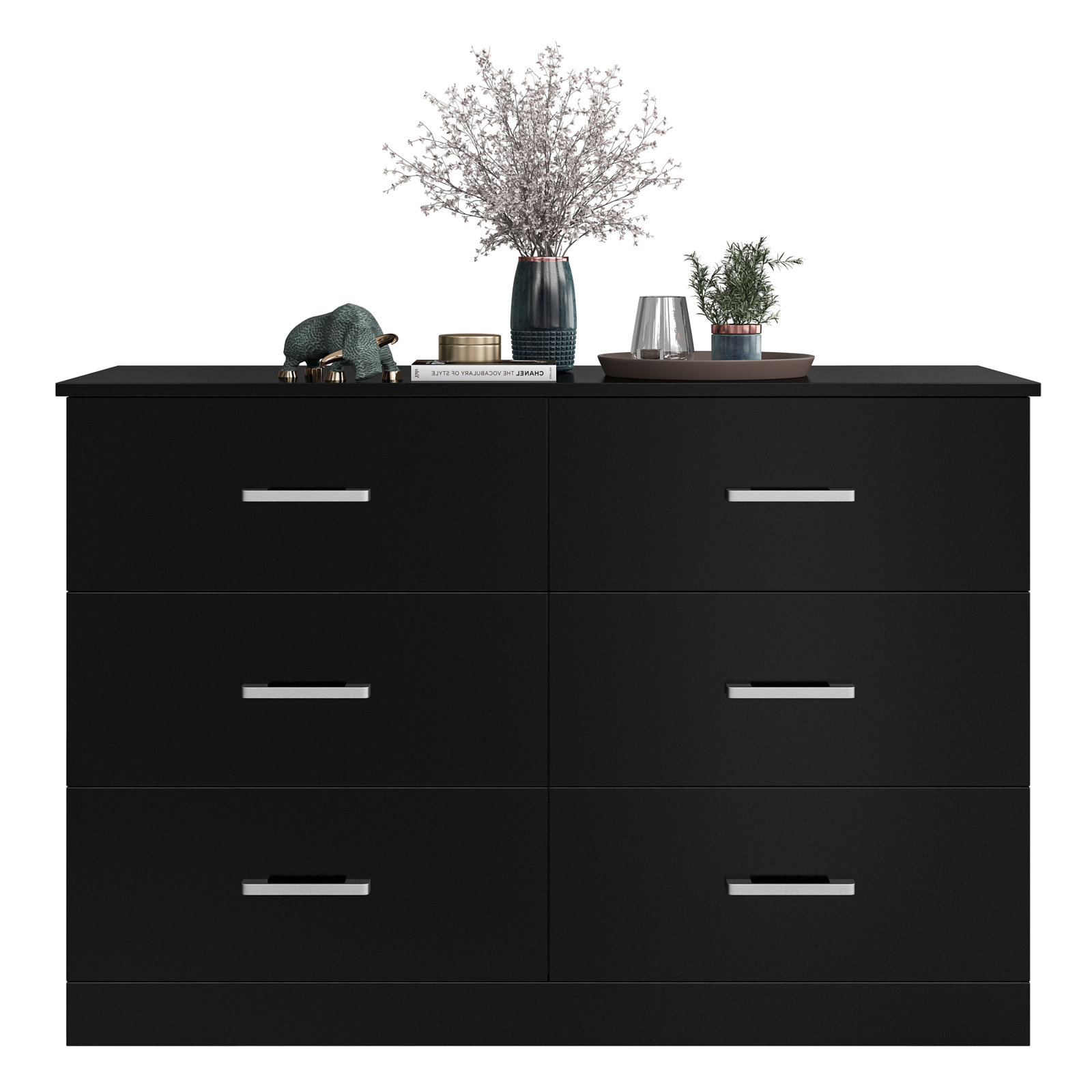 Homfa 6 Drawer White Double Dresser, Modern Wood Chest of Drawers with Metal Handles for Bedroom