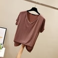 thumbnail image 4 of Plus size V-Neck Tshirt Women Summer Loose Tees Modal casual T-shirt Solid color Bottoming Tee Tops, 4 of 7