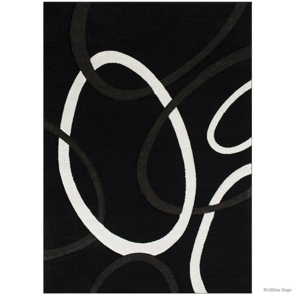 Allstar Rugs Allstar Woven Abstract Colorblock Modern Ring Design Rug Black 10' 5" x 7' 1" 8' x 10'