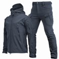 thumbnail image 2 of Men's Spring Fall Outdoor Softshell Jacket Set, Warm Special Forces Camouflage Plush Thickened Coat, For Hiking and Mountaineering,Gray,2XL, 2 of 3