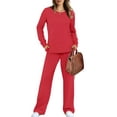 thumbnail image 3 of UVN 2 Piece Outfits for Women Long Sleeve Sweatsuit and Wide Leg Tracksuit Ladies Fall Cozy Lounge Sets, 3 of 10
