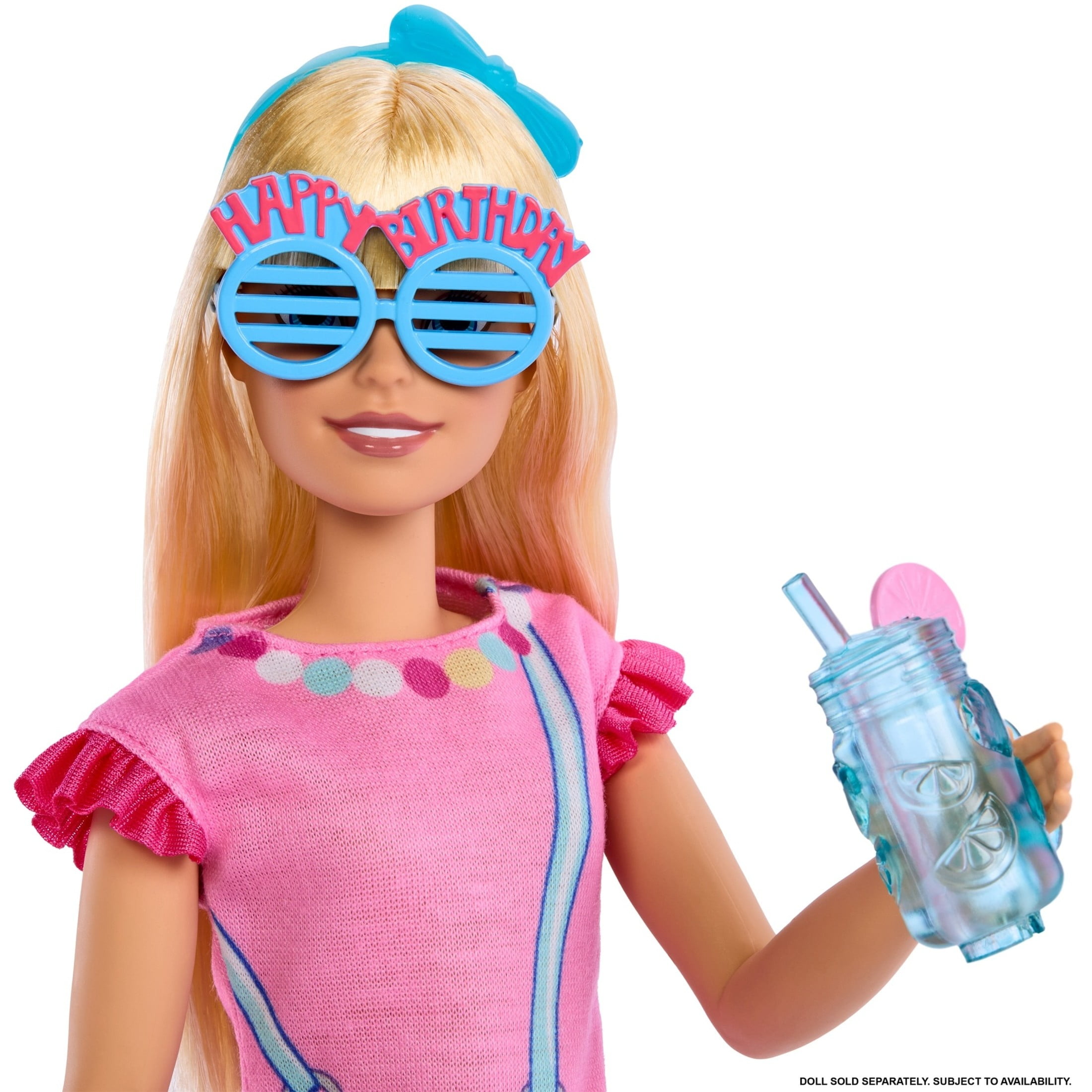 My First Barbie Birthday Accessories for Preschool Dolls, Accessory Pack with Pet Unicorn And Bear
