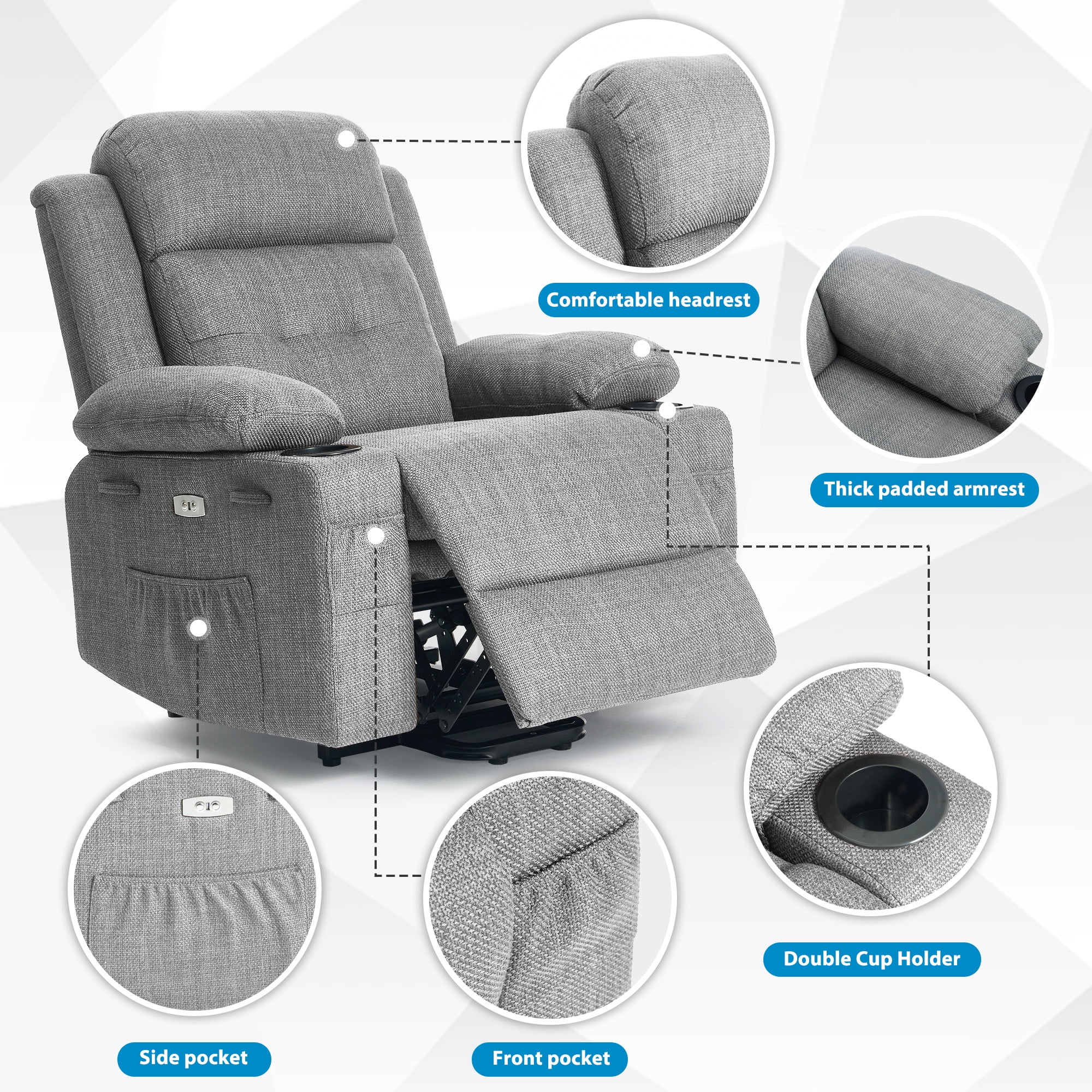 Betisef Adjustable Electric Power Lift Recliner Chair for Elderly, Massage Lift Chair W/ Heat , Assist Recliner Grey