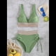 thumbnail image 3 of Bikini de Dos Piezas para Mujer, Cintura Alta, Cuello Halter, Traje de Baño Verde M, 3 of 7