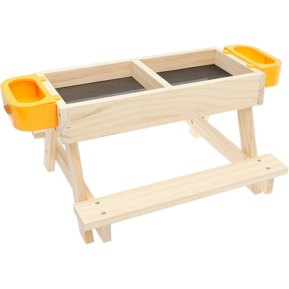 Chicken Feeders and Waterers, Chicken Feeder No Waste Kit with Picnic Table and 2 Water Feeder, Handmade Wooden Chicken Supplies & Accessories for Chicken Coop