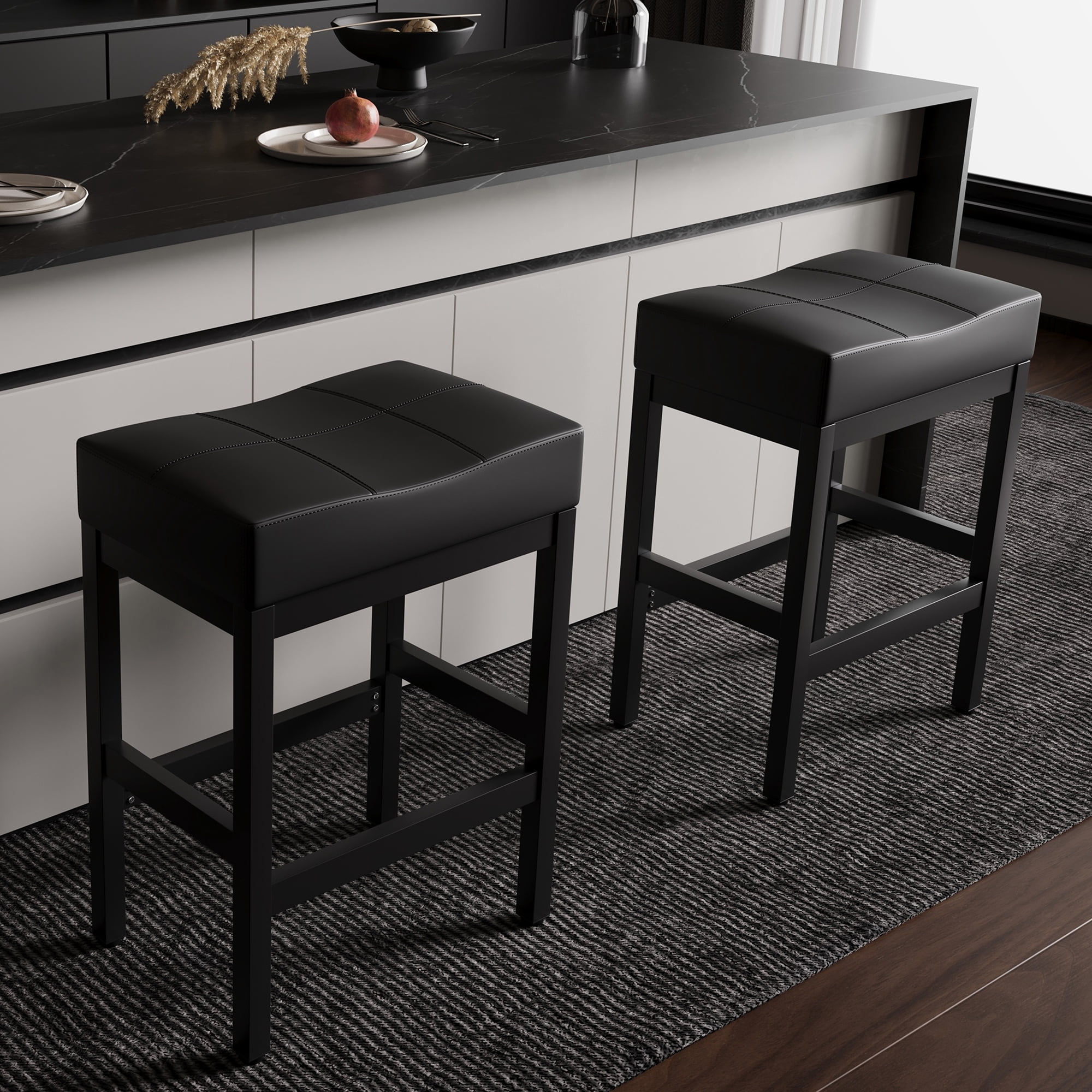 Bar Stools, Set of 2 Bar Chairs, Saddle Barstools with Curved Surface for Kitchen, Dining Room, Cafe, Black