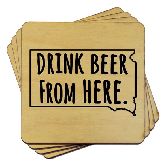 Torched South Dakota Drink Beer Coasters Handmade 4"x4" Birch Brown