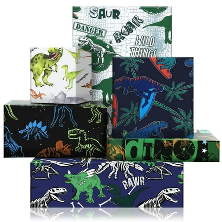 Geluode Dinosaur Wrapping PresNok Paper for Kids Boys Girls, Dinosaur Birthday Gift Wrap Paper - 6 Sheets Folded Flat 20x28 inches Dino Gift Wrap for Dinosaur Birthday Baby Shower Holiday Party