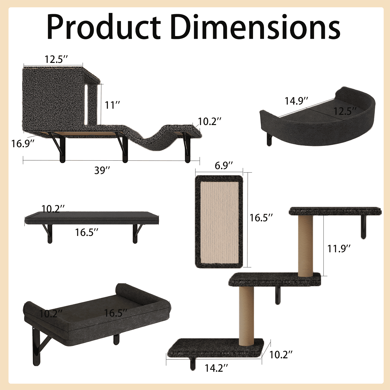 MIUZMORE Cat Wall Shelves, 10-Piece Complete Cat Wall Furniture System with Perches and Scratching Posts, Stable Floating Climbing Set for Large Indoor Cats, Space Saving Kitty Furniture