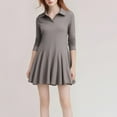 thumbnail image 2 of Lovskoo Women's Long Sleeve Fall Dresses 2024 Casual Collared A Line Fit and Flare Skater Mini Dress Gray, 2 of 7