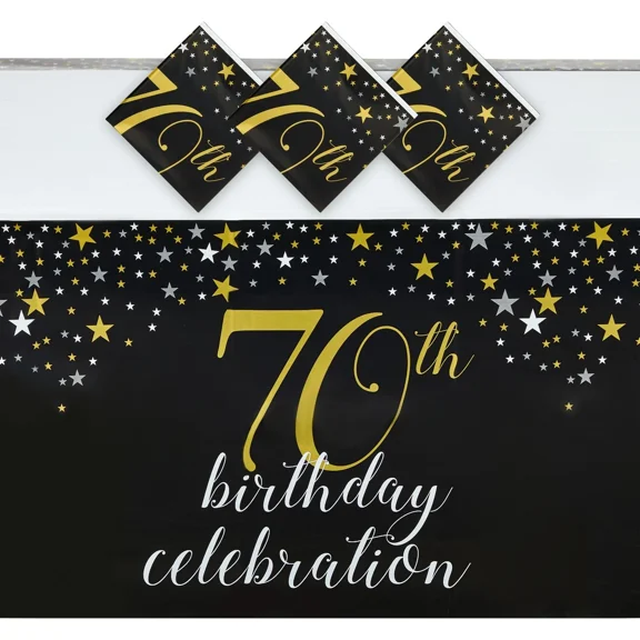 ELARA- 3 Pack 70Th Birthday Table Cloth, Plastic Table Covers For 6 Foot Table, 54X108"