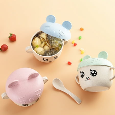 

SPRING PARK 2Pcs/Set Baby Wheat Straw Bowl Feeding Food Tableware Cartoon Food Grade Kids Dishes