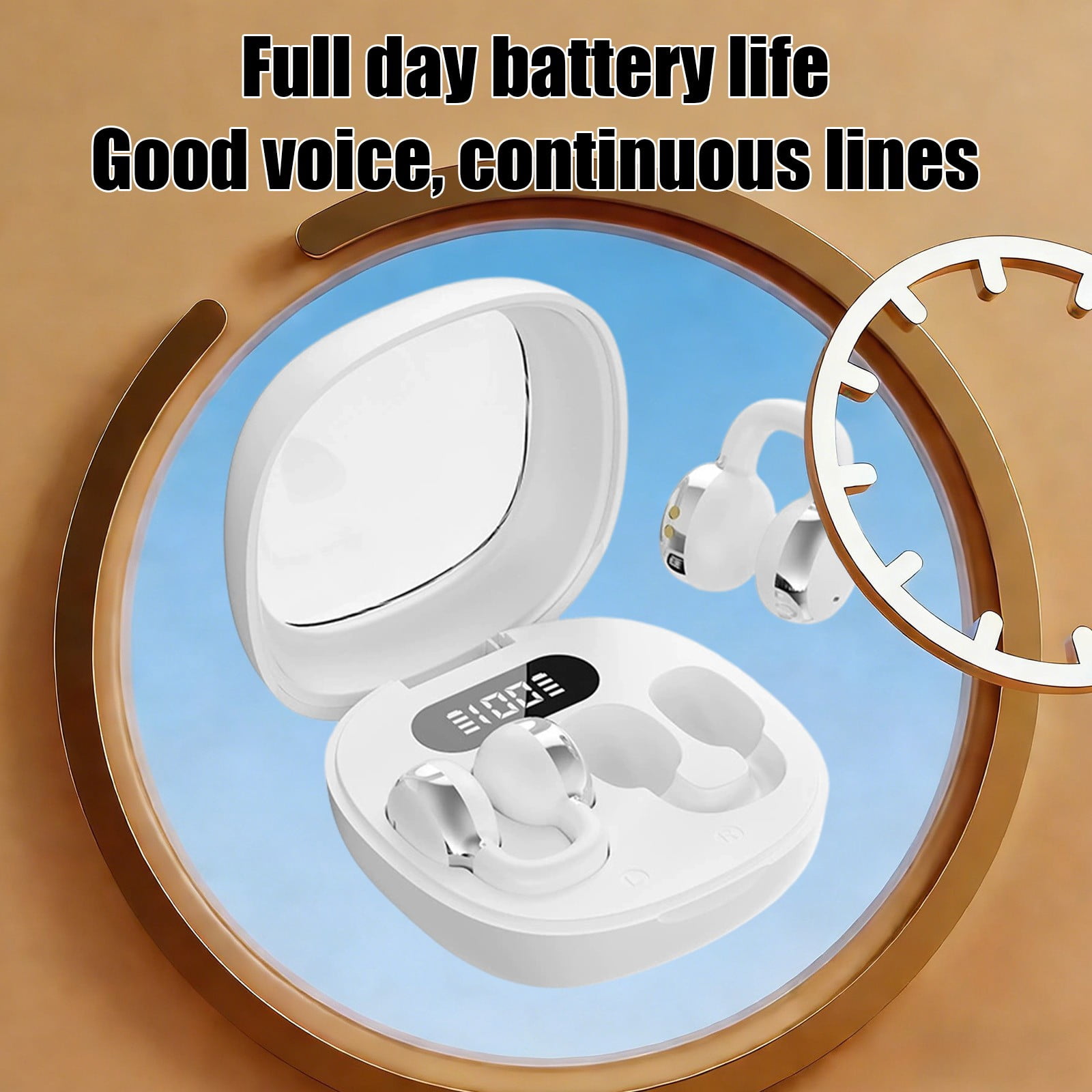 Aufmer 1 Pcs Open Ear Clip On Headphones with Digital Display, High Definition Sound Quality with Long Battery Life, Comfortable Wearing Earphones for Music and Calls Gift