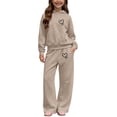 thumbnail image 7 of Fjofpr Girls 2 Piece Sets Size 6 Girl's Tracksuits 2 Pieces Outfits Winter Printed Hooded Sweatshirt Wide-Leg Pants Casual Sports Fleece-Lined Warmth Two-Piece Set Kids 5-14 Years, 7 of 7