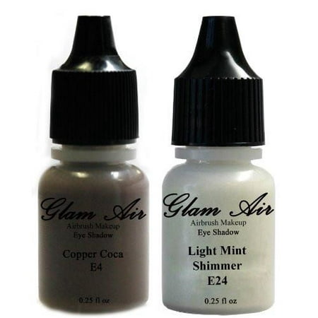 Set of Two (2) Shades of Glam Air Airbrush Eye Shadow Makeup E4 Copper Cocoa and E24 Light Mint Shimmer Water-based Formula Last All Day (For All Skin Types) 0.25oz