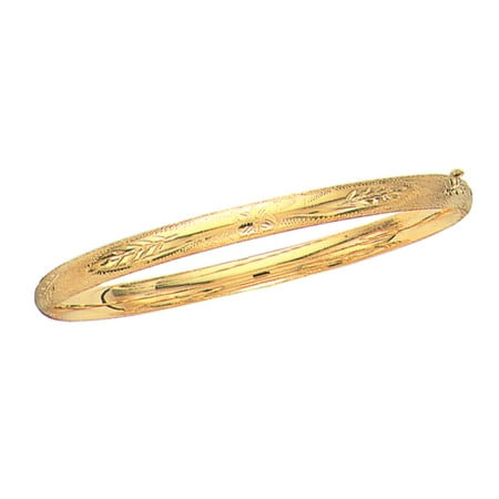 10k Real Yellow Gold Engraved Flex Bangle Bracelet 7 Inches