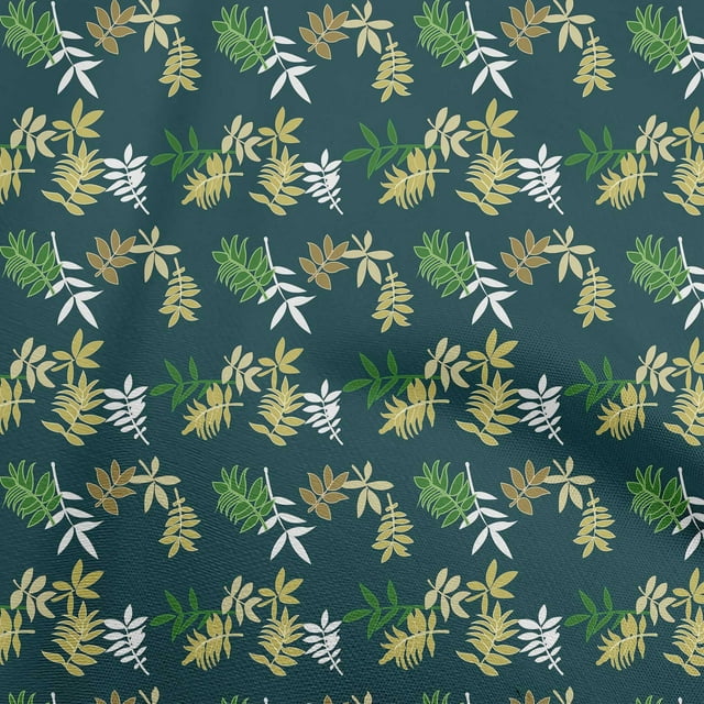 oneOone Viscose Chiffon Teal Green Fabric Leaves Craft Projects Decor Fabric Printed By The Yard 42 Inch Wide