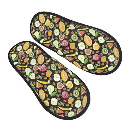 

KLL Fruits Slippers for Women Men House Slip on Indoor Outdoor Bedroom Furry Fleece Lined Ladies Comfy Anti-Skid Rubber Hard Sole-Large