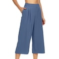 thumbnail image 2 of Womens Cropped Pants High Waisted Wide Leg Pleated Culottes Lightweight Casual Summer Trousers with Pockets for Travel Vacation,Blue,M, 2 of 7
