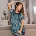 thumbnail image 3 of Disketp Blue Color Cactus para Camisón Corto de Manga Corta para Mujeres, Camisón Cómodo con Escote Redondo, Bonito y Confortable, 3 of 6