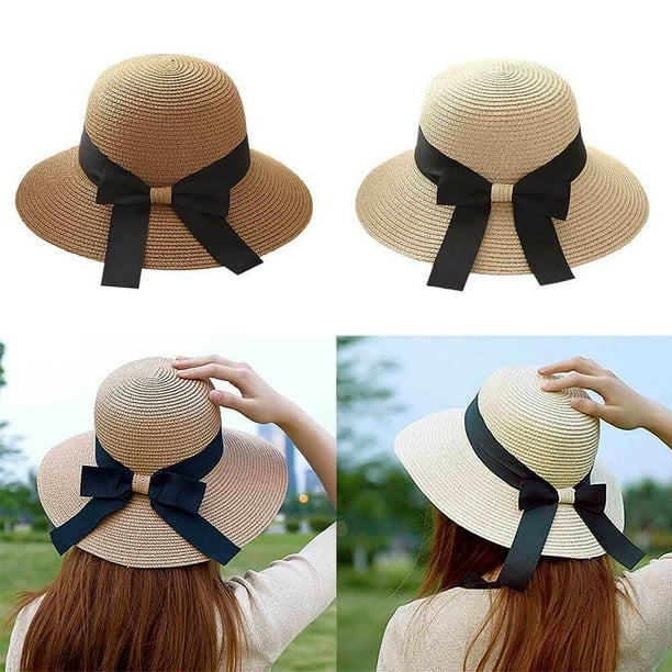 Hengyun1 Ladies Straw Hat Sun Hats Foldable Sun Protection Wide Brim Summer Beach
