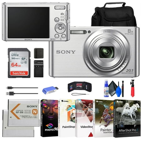 Sony DSC-W830 Digital Camera + NP-BN1 Battery + Case + Charger + 64GB + More
