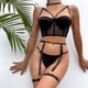 thumbnail image 2 of Gibobby Conjunto de lencería Sexy Conjunto de Lencería de Malla, Elegante Conjunto de Lencería con Bordado de Bloques de Color Ajustable para Mujer para Luna(Negro, CH), 2 of 5