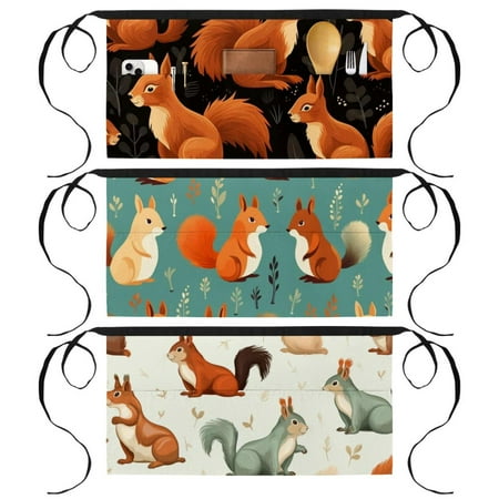 

Squirrel Printed Gardening Server Short Apron with 3 Pockets