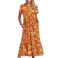 thumbnail image 2 of Jusqu'à 65 % de Réduction! Robes d'Été Mode pour Femmes 2024 Grande Taille Décontractée Manches Courtes Col Rond Robe Fluide à Étages Robe de Plage avec Poches Imprimé Brillant, 2 of 7