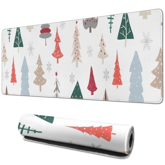 Long Mouse Pads for Desk,Multicolor Christmas Tree Pattern Desk Mats on Top Of Desks, Desk Mouse Pad Extra Large with 3mm Non-Slip Base and Stitched Edge for Gaming,Office,Work,Home 31.5x11.8in