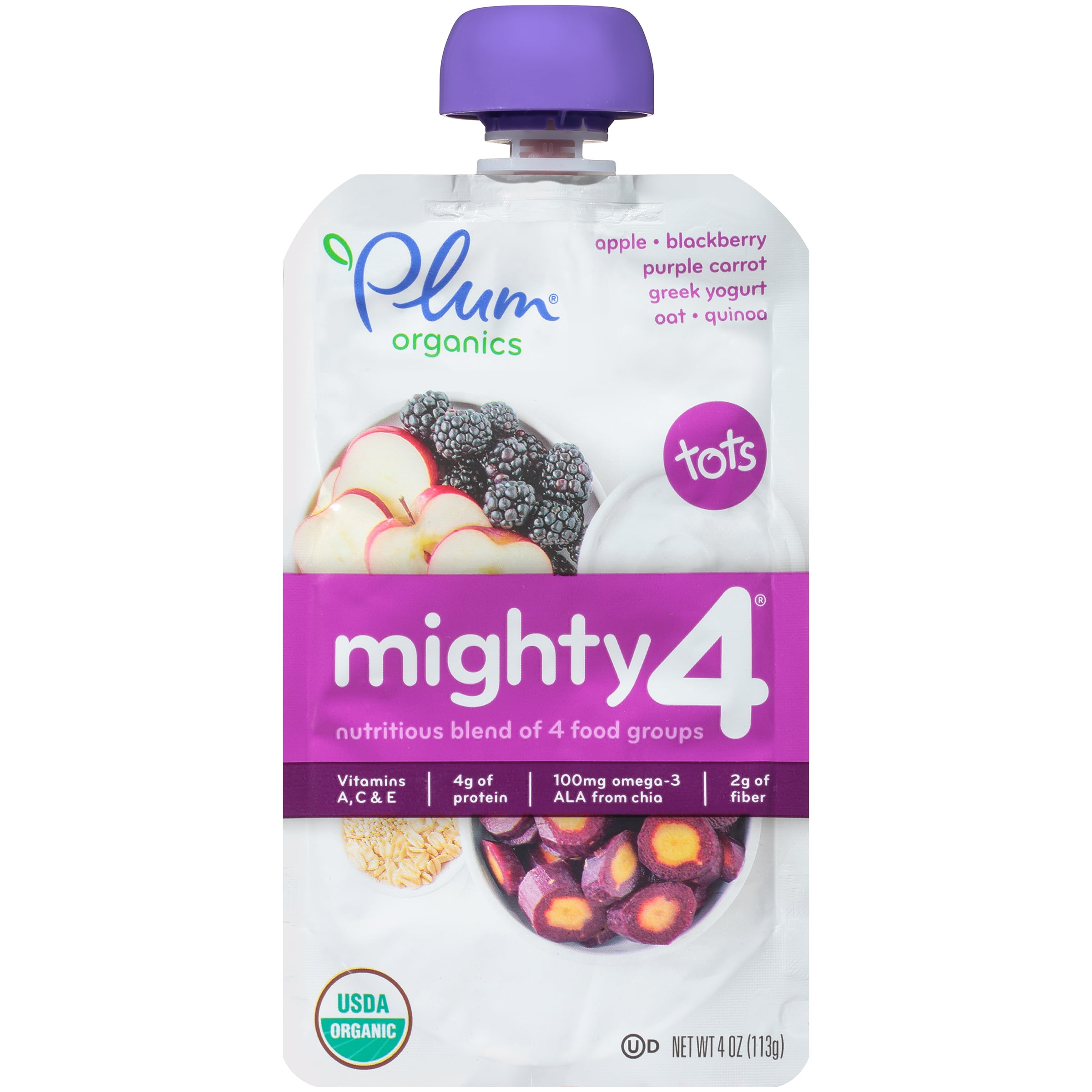 Plum Organics, Organic Baby Food Pouch, Mighty 4 Blends, Apple