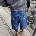 thumbnail image 3 of Corteiz Alcatraz jeans estrella chaqueta bordada high street retro pantalones cortos desgastados pantalones cinco cuartos de moda, 3 of 5