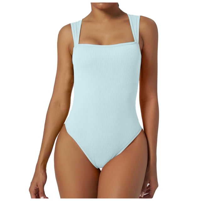 Women's Sexy Ribbed Strappy Square Neck Sleeveless Tank Tops Bodysuits, Perfect for Street, Party, Club and Daily Wear