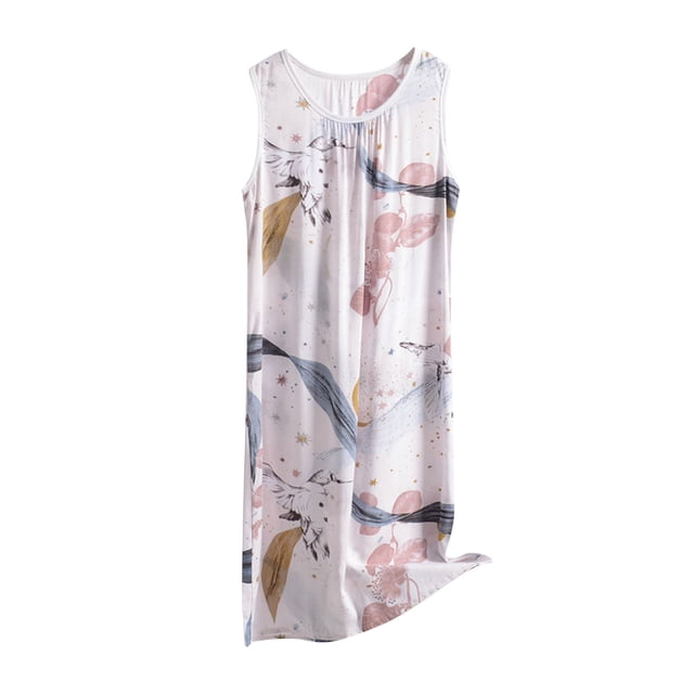 Rbaofujie Pyjama de Noël pour Femmes Chemise de Nuit Sans Manches à Col Rond Imprimée Décontractée et Tendance pour Femmes Chemise de Nuit Vintage