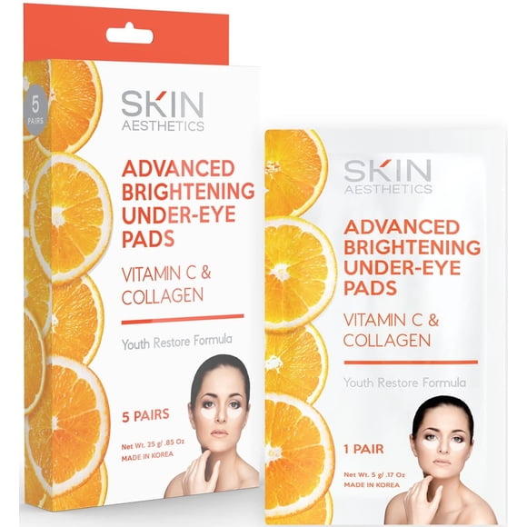 Skin Aesthetics Parches debajo de los ojos con vitamina C y colágeno - Reduce las ojeras, las arrugas y el brillo de las patas de gallo - Cuidado de la piel coreano probado por dermatólogos - Belleza