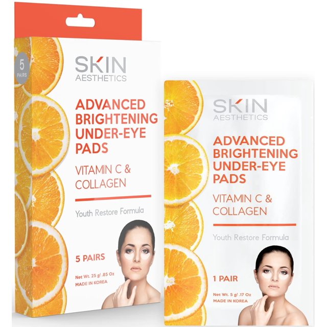Skin Aesthetics Parches debajo de los ojos con vitamina C y colágeno - Reduce las ojeras, las arrugas y el brillo de las patas de gallo - Cuidado de la piel coreano probado por dermatólogos - Belleza