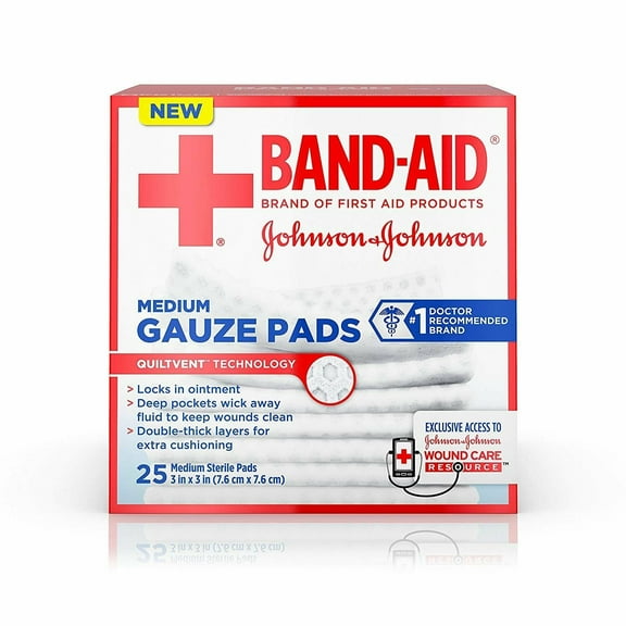 Band-Aid Brand 3"X 3" Cushion Care Gauze Pads, Medium, 25  Ct, 2 Pack