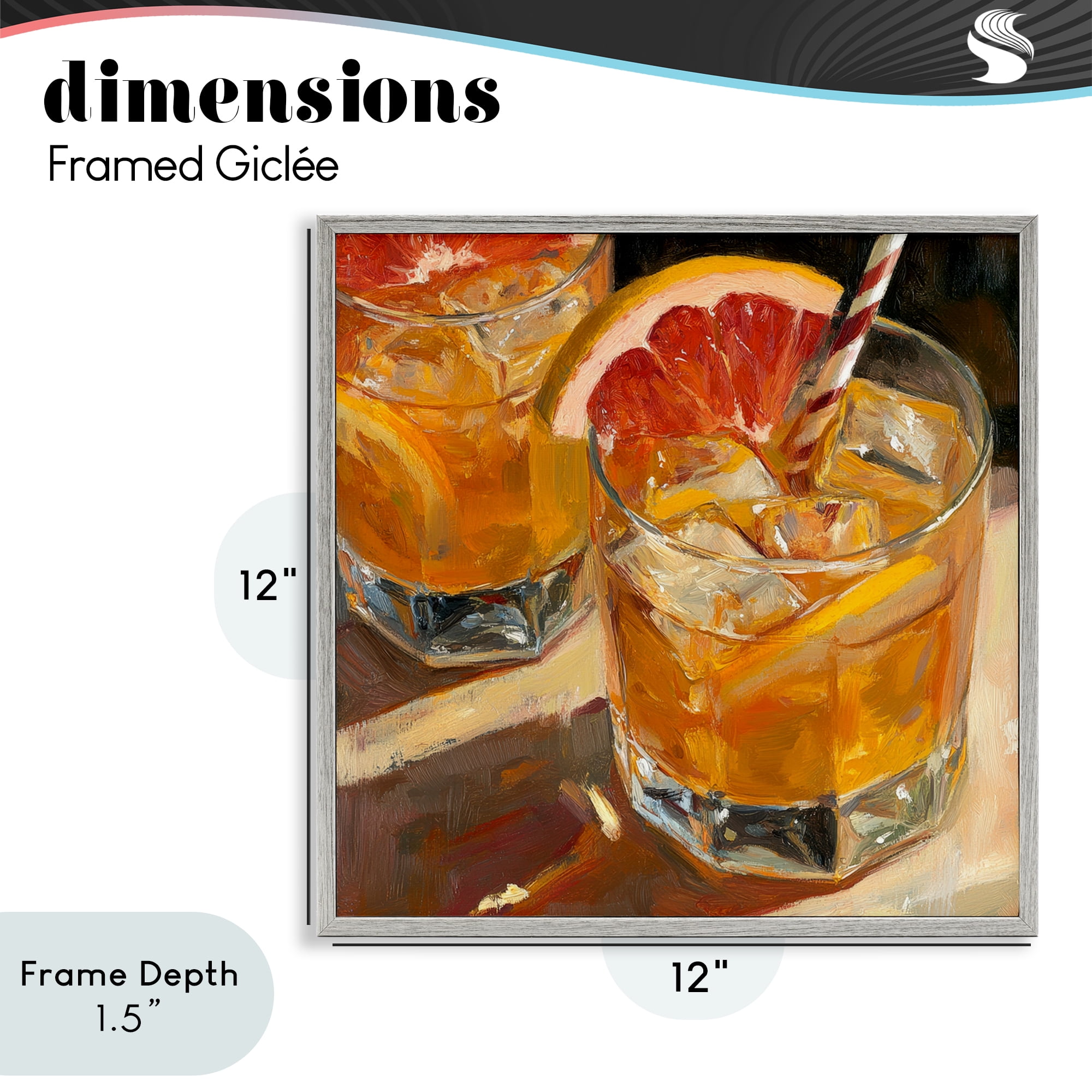 Stupell Industries Grapefruit Cocktail with Ice Cubes Gray Framed Giclee Art, design by Petal Prints Design