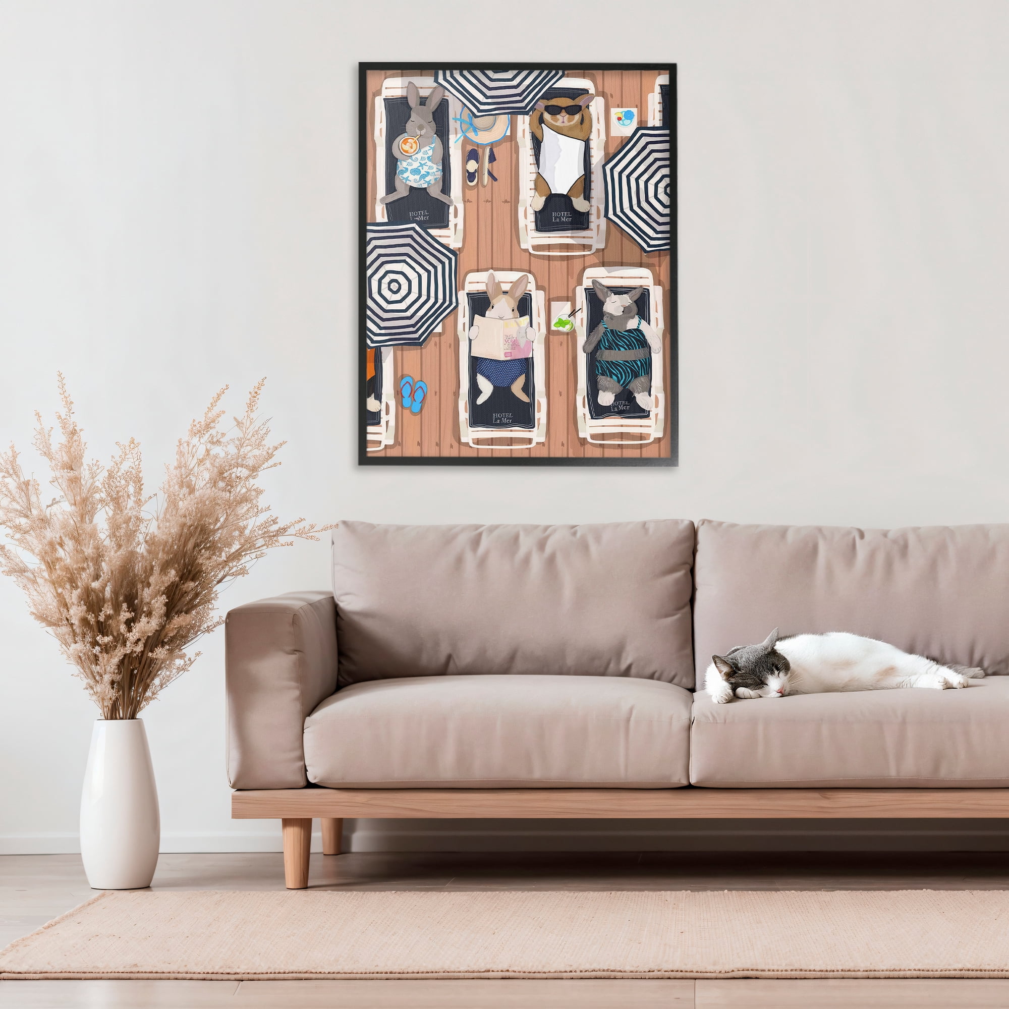 Stupell Industries Rabbits at Hotel La Mer Black Framed Giclee Art, design by Hanna Melin