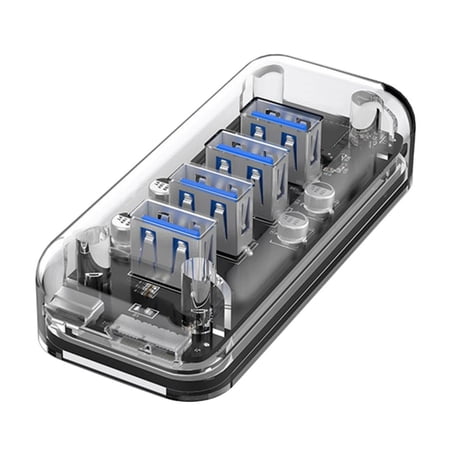 HannLk 4-Port USB Hub USB 3.0 Splitter 5Gbps Double Power Supply for Laptop Computer