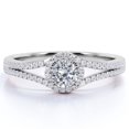 thumbnail image 1 of JeenMata Anillo de Compromiso con Halo de Cuerpo Dividido y Doble Bisel Pavé de Moissanita de Forma Redonda de 1,5 Quilates en Baño de Oro Blanco sobre Plata, 1 of 6