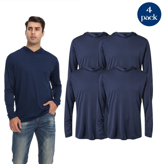 Zfeel Men’s Lightweight Poly Sweatshirt, Dry Fit Hooded Pullover Active Navy Hoodie, Pack of 4, Size S