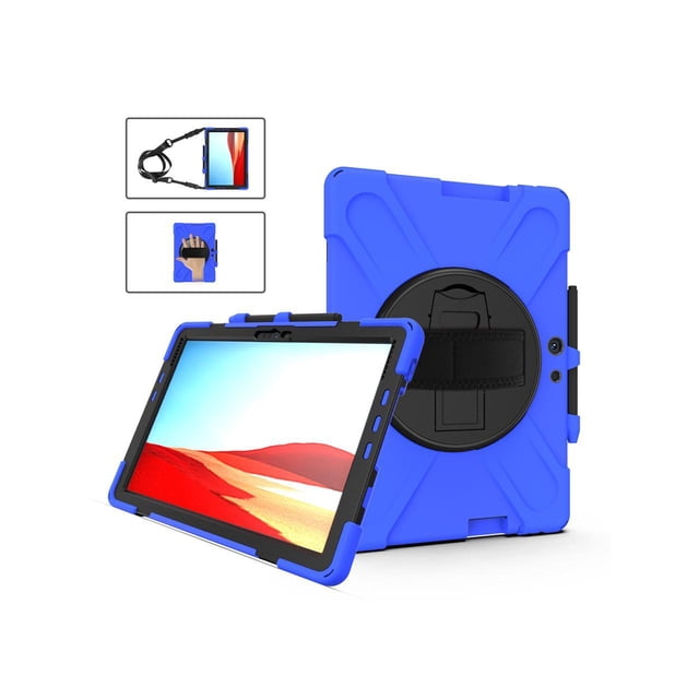 Microsoft Surface Pro X 13 inch Case Shockproof Protective Cover with Pen Holder Hand Strap Rotating Kickstand and Shoulder Strap