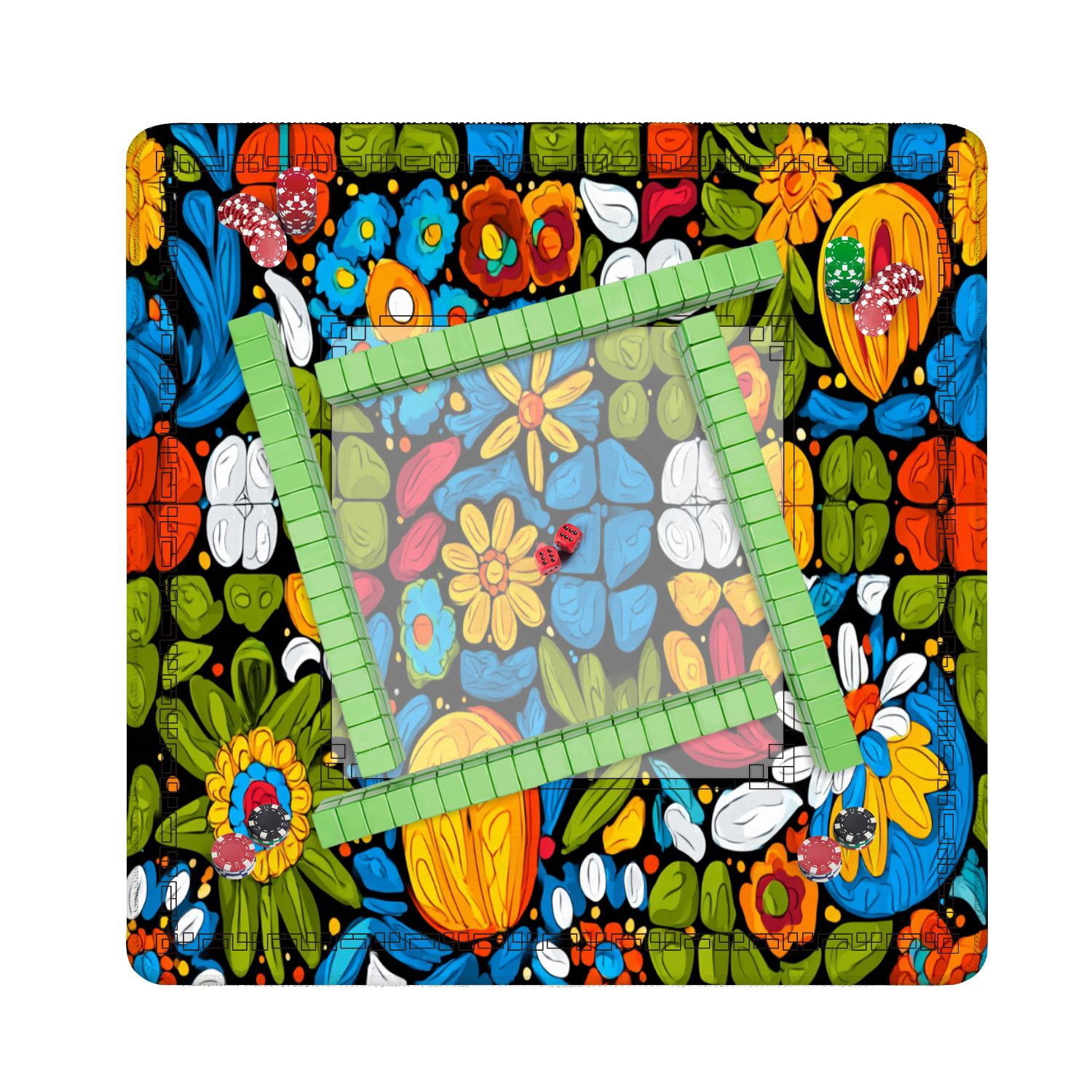 Mahjong Mat 31.5" x 31.5" Mexican talavera seamless Non-Slip Noise Reduction American Mahjong Tiles Table Cover for Dominoes Poker Card Board Games Gift