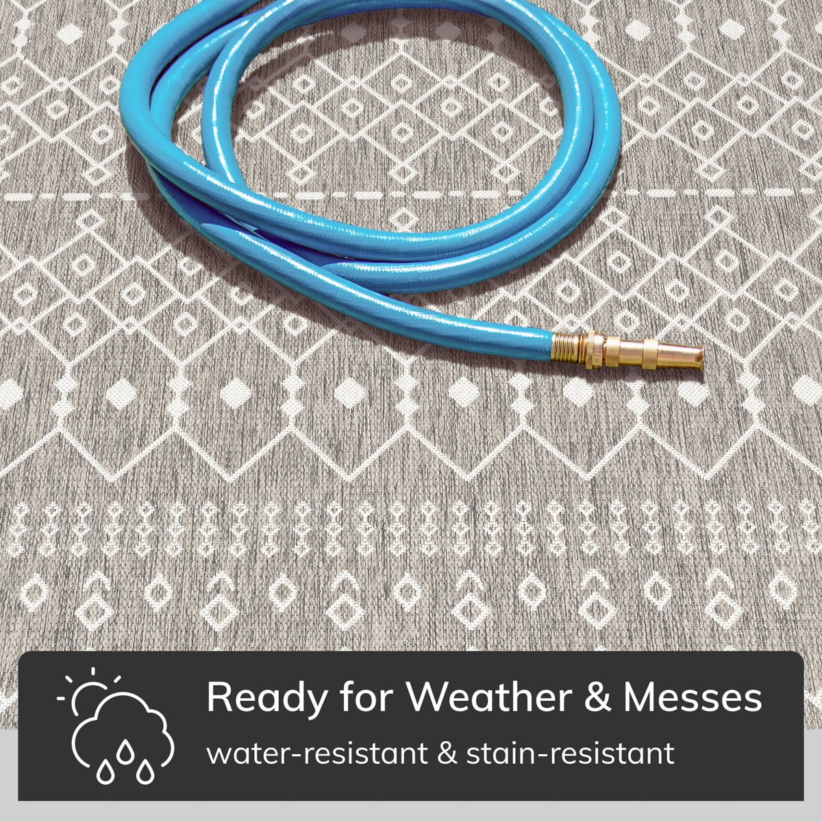 Well Woven Medusa Nord Nordic Lattice Pattern Outdoor Light Grey 9'3" x 12'6" Area Rug