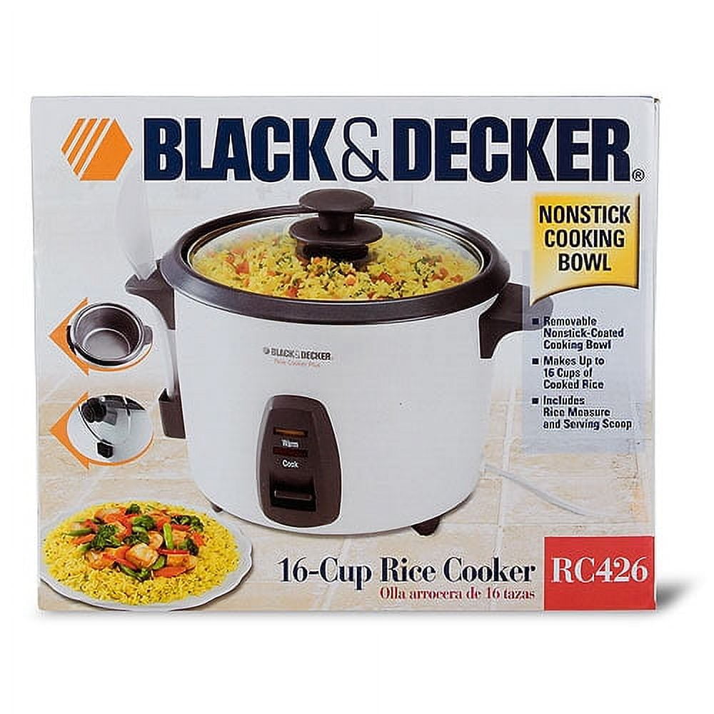Black & Decker 16 Cup Rice Cooker RC410 Tempered Glass Non Stick Warmer  OPEN BOX